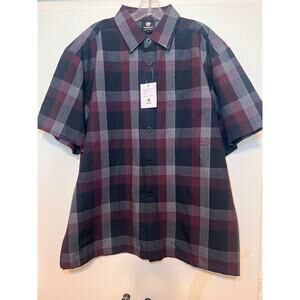 Yago Black and Red Men's Short Sleeve Plaid Shirt L New With Tags